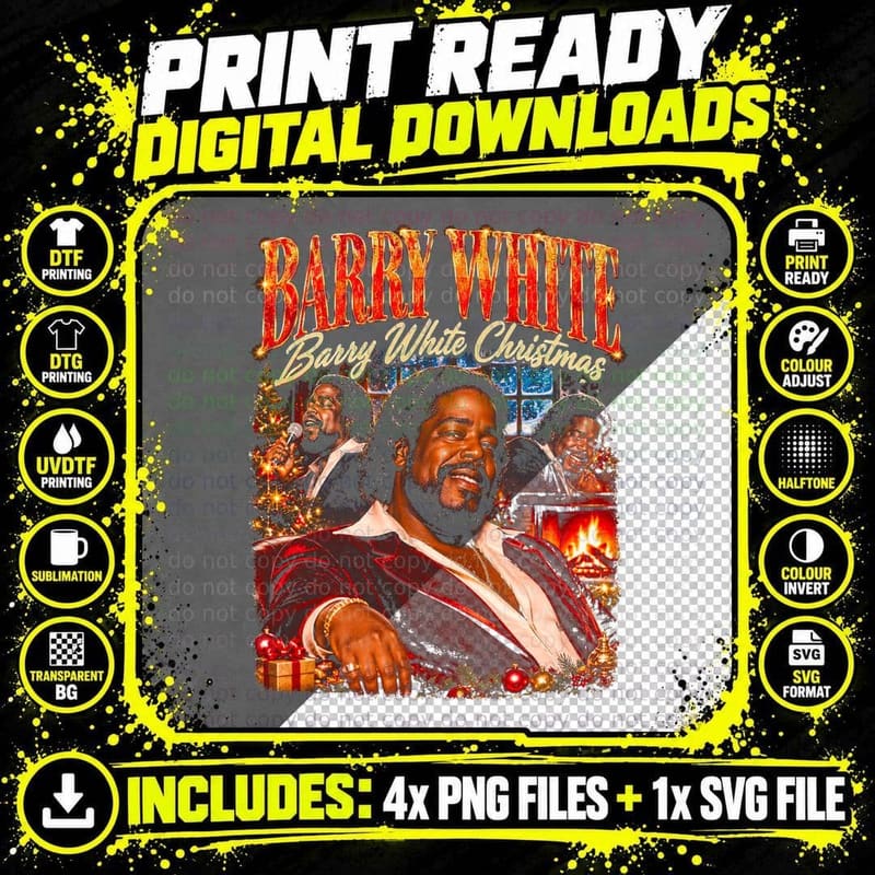 Barry White Christmas Soul Fireside Retro Vintage Gift Png SVG Digital Bundle