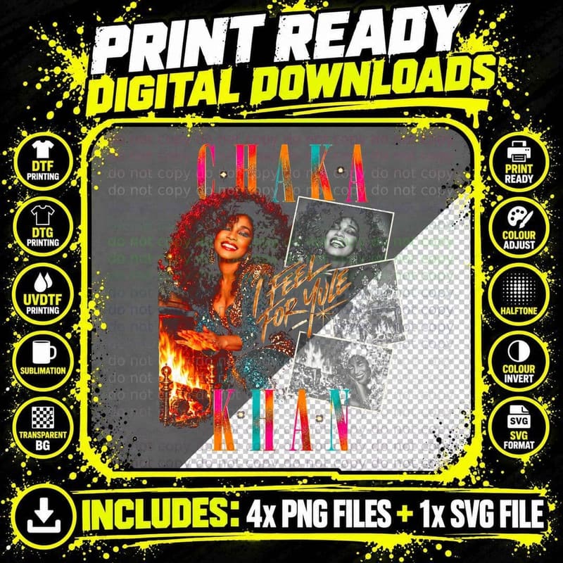 Chaka Khan I Feel For You Christmas Retro 80s Halftone Png SVG Digital Bundle