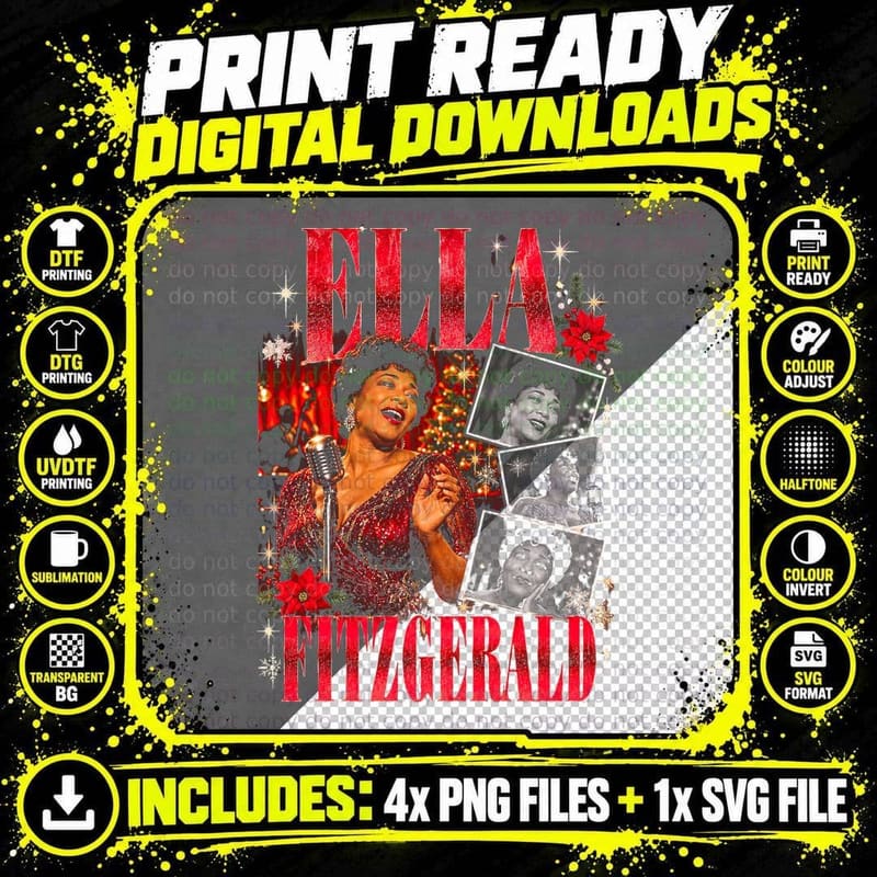 Ella Fitzgerald Christmas Jazz Red Gown Retro Vintage Png SVG Digital Bundle