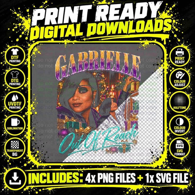Gabrielle Out Of Reach Christmas Retro 90s Gift Halftone Png SVG Digital Bundle