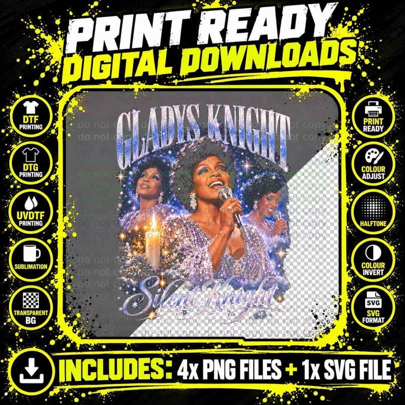 Gladys Knight Silent Knight Christmas Soul Retro Gift Png SVG Digital Bundle