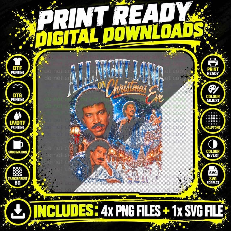 Lionel Richie All Night Long On Christmas Eve Retro 80s Png SVG Digital Bundle