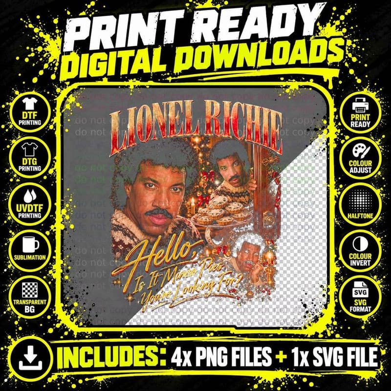 Lionel Richie Hello Is It Mince Pies Christmas Retro Png SVG Digital Bundle