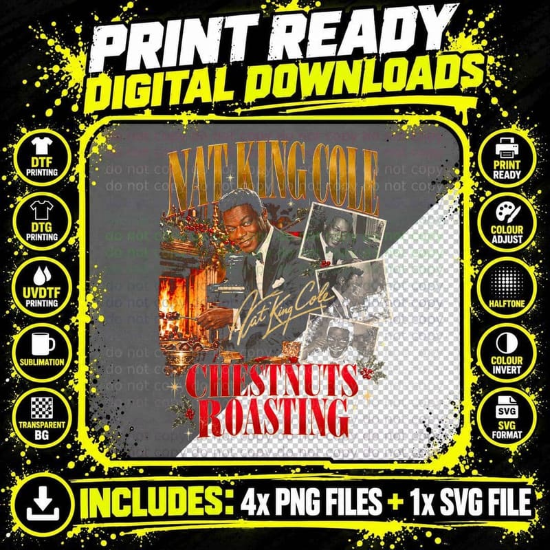 Nat King Cole Chestnuts Roasting Christmas Retro Vintage Png SVG Digital Bundle
