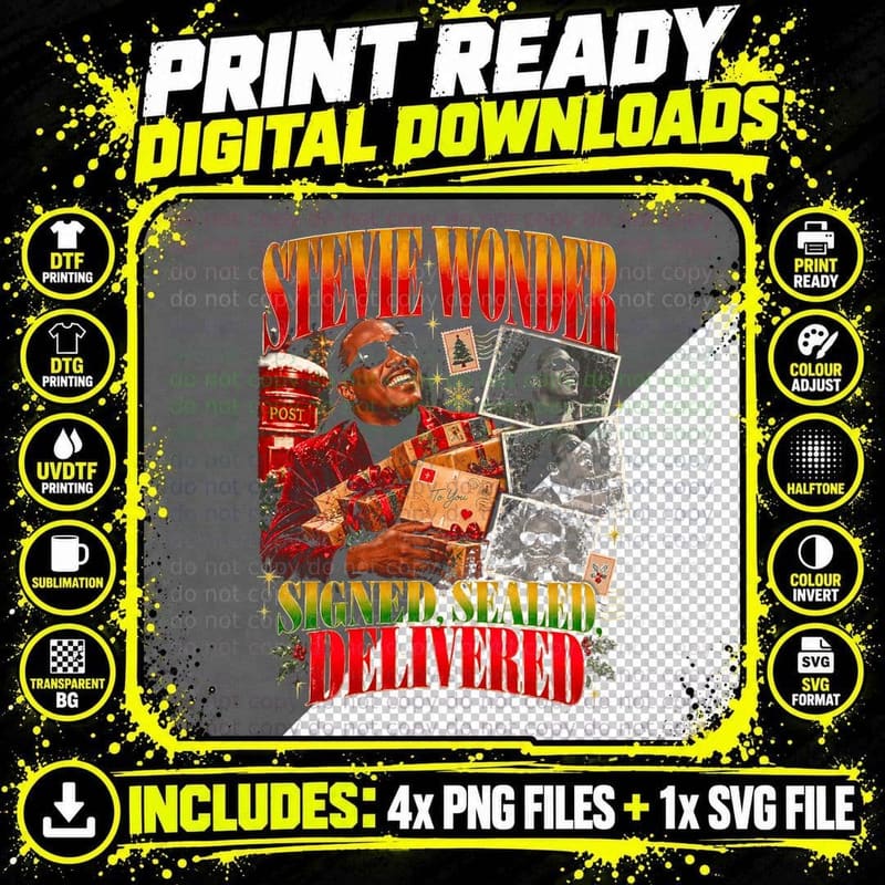 Stevie Wonder Signed Sealed Delivered Christmas Post Png SVG Digital Bundle