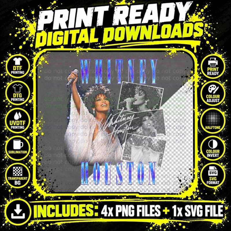 Whitney Houston Christmas Sequin Gown Retro 90s Gift Png SVG Digital Bundle