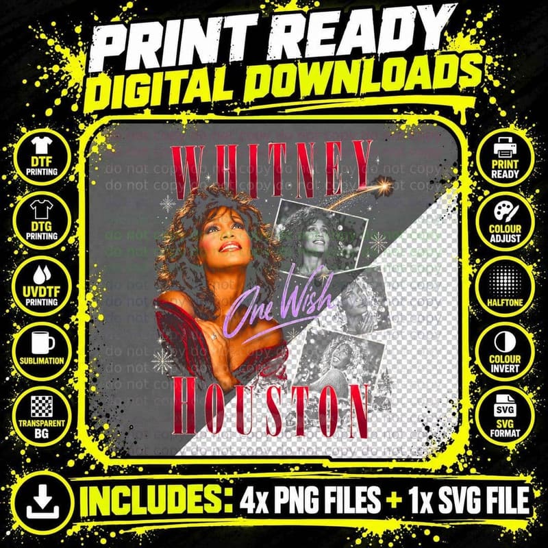Whitney Houston One Wish Christmas Retro 90s Gift Png SVG Digital Bundle