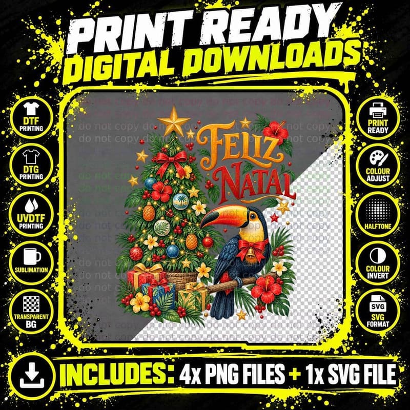 Brazilian Christmas Toucan Watercolour Folk Feliz Natal Png SVG Digital Bundle