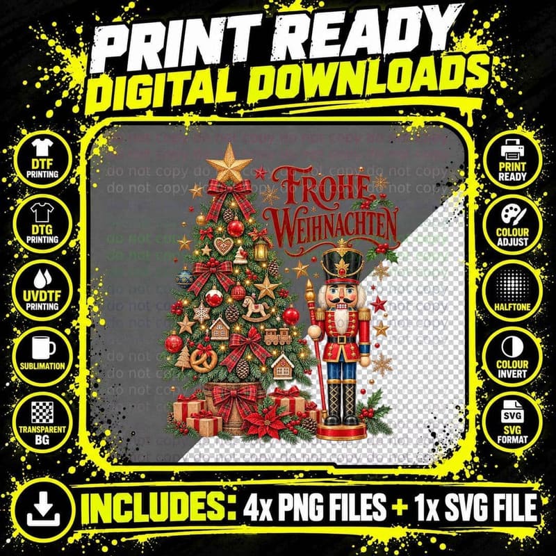 German Nutcracker Christmas Watercolour Frohe Png SVG Digital Bundle