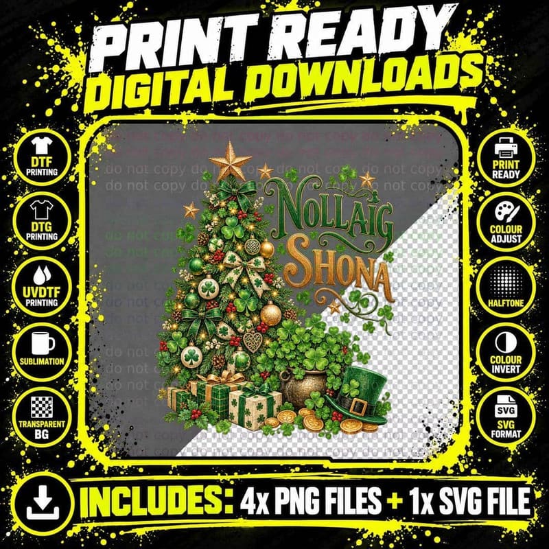 Irish Shamrock Nollaig Shona Ireland Christmas Png SVG Digital Bundle