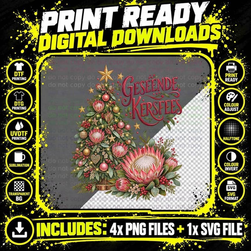 South African Protea Flower Geseënde Kersfees Christmas Png SVG Digital Bundle