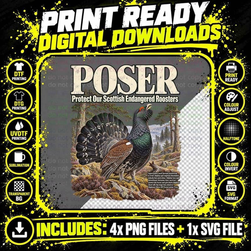 Capercaillie Vintage Wildlife Conservation Parody Png SVG Digital Bundle