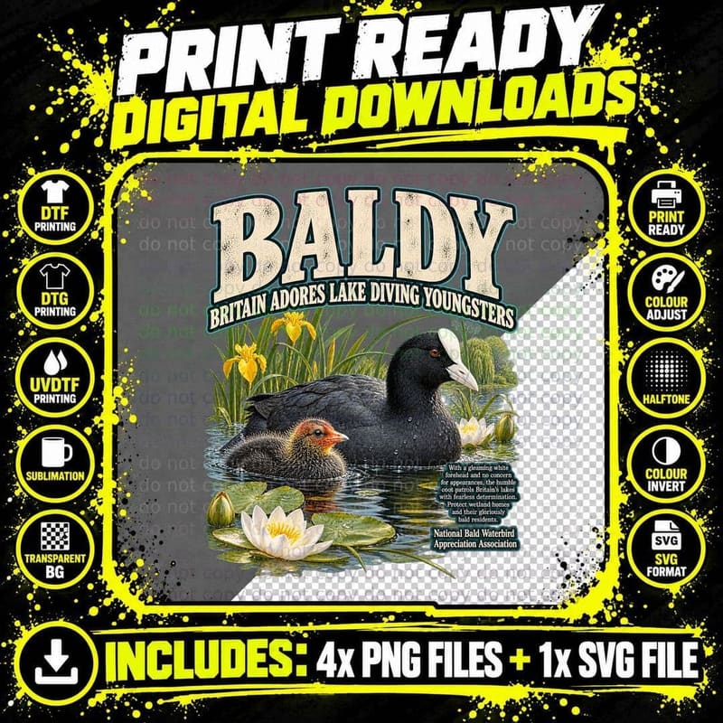 Coot Vintage Wildlife Conservation Parody Funny Bald Png SVG Digital Bundle