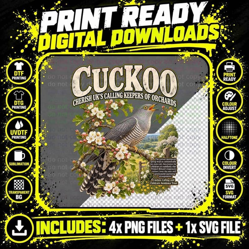 Cuckoo Vintage Wildlife Conservation Parody Spring Png SVG Digital Bundle