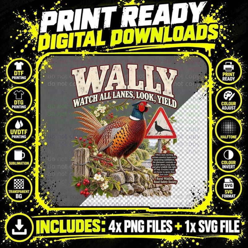 Pheasant Vintage Wildlife Parody Country Road Safety Png SVG Digital Bundle