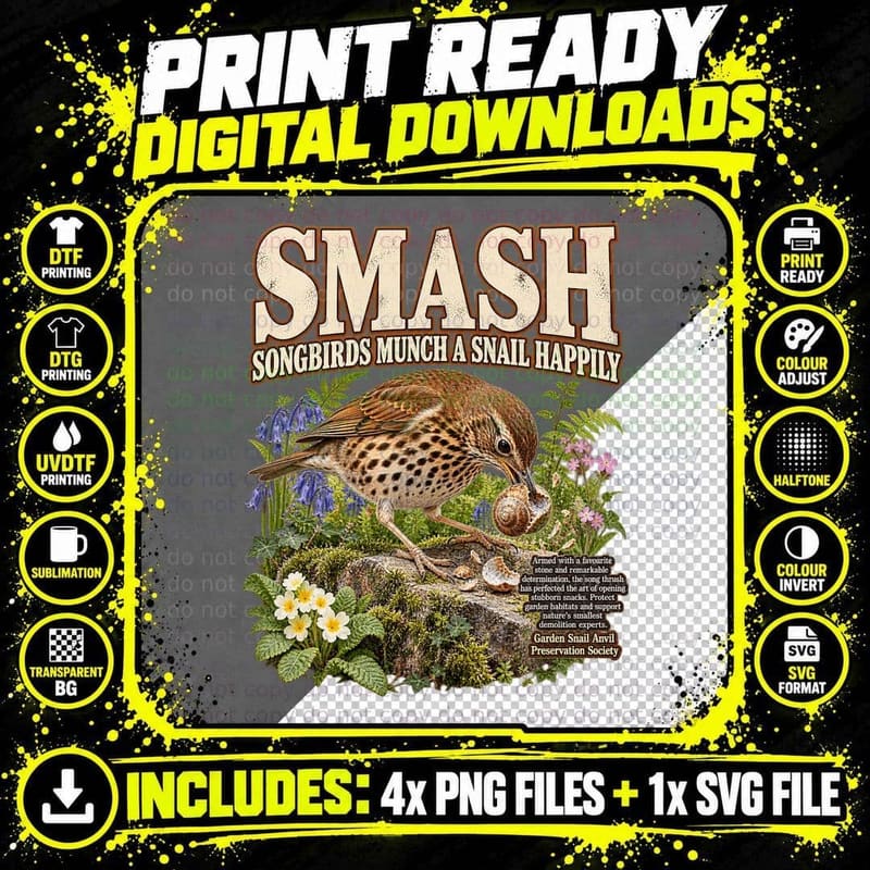 Song Thrush Vintage Wildlife Conservation Parody Garden Png SVG Digital Bundle