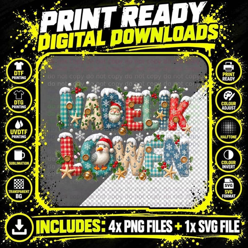 Cornish Christmas Greeting Pattern Letters Xmas Gift Png SVG Digital Bundle