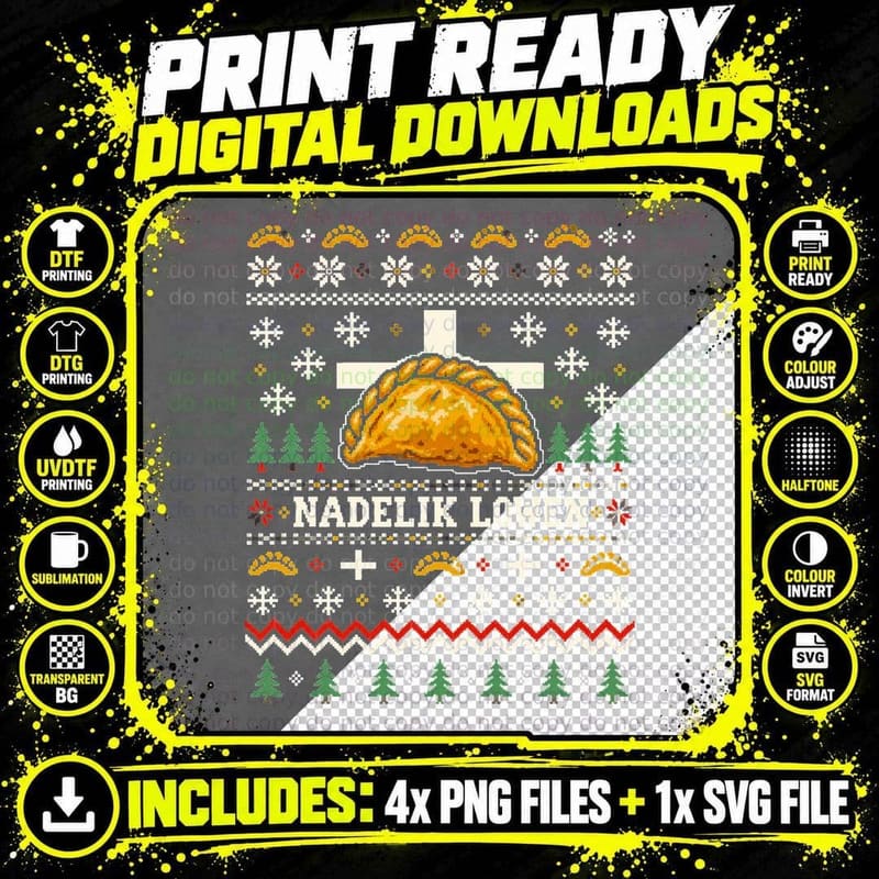 Nadelik Lowen Cornish Pasty Christmas Ugly Sweater Cornwall Halftone T-Shirt Png SVG Digital Bundle