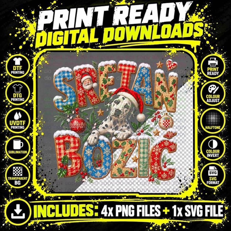 Croatia Christmas Greeting Pattern Letters Xmas Gift Png SVG Digital Bundle