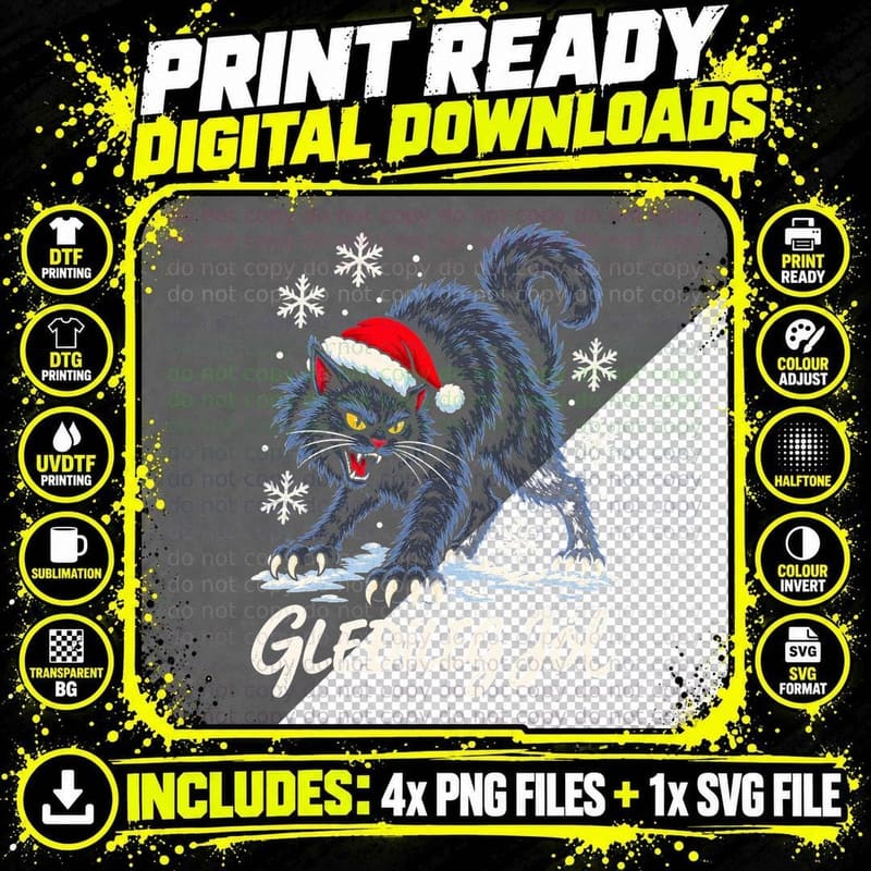 Icelandic Yule Cat Christmas Santa Hat Xmas Gift Png SVG Digital Bundle