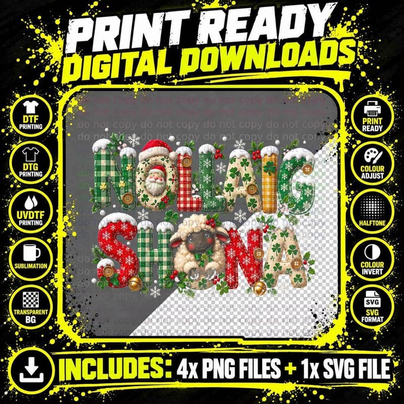 Irish Christmas Greeting Pattern Letters Xmas Gift Png SVG Digital Bundle