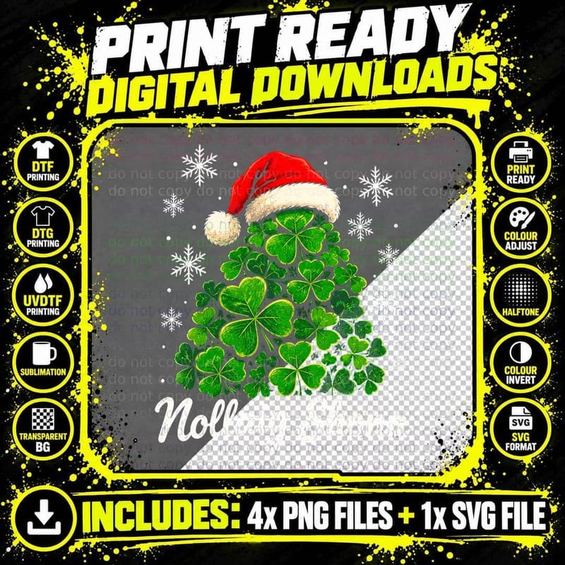 Irish Pile of Shamrocks Christmas Santa Hat Xmas Gift Png SVG Digital Bundle