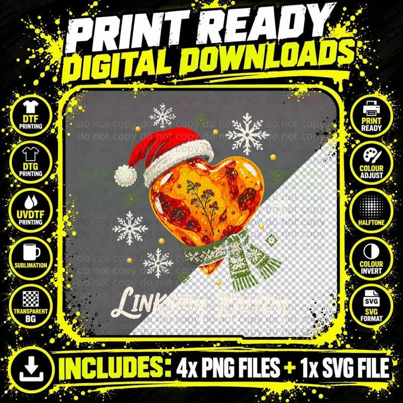Linksmu Kaledu Baltic Amber Heart Santa Hat Lithuania Xmas Halftone T-Shirt Png SVG Digital Bundle