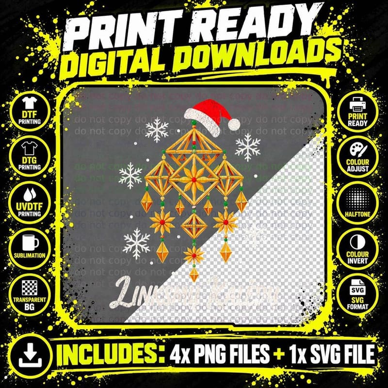 Linksmu Kaledu Lithuanian Straw Ornament Santa Hat Christmas Halftone T-Shirt Png SVG Digital Bundle