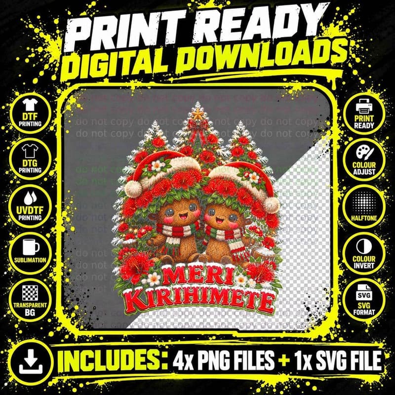 Pōhutukawa Christmas Blossoms Cute Plush Xmas Gift Png SVG Digital Bundle