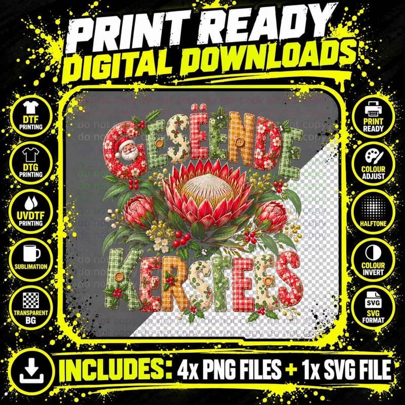 South African Protea Flower Christmas Greeting Pattern Png SVG Digital Bundle