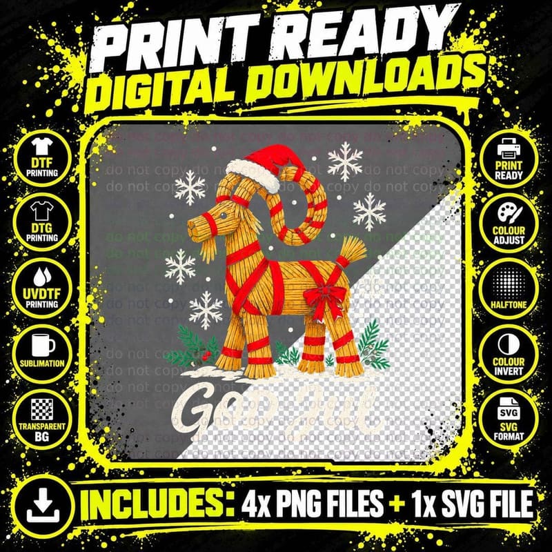 Swedish Straw Yule Goat Christmas Santa Hat Xmas Gift Png SVG Digital Bundle