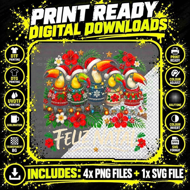 Brazil Toucan Christmas Ugly Sweater Tropical Bird Feliz Png SVG Digital Bundle