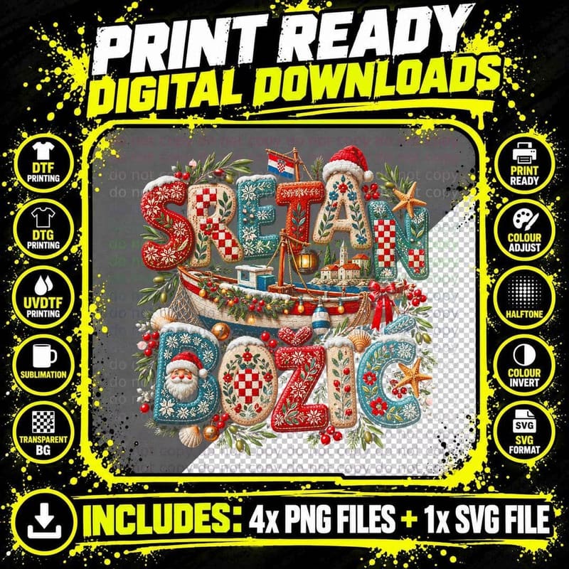 Croatian Adriatic Boat Ugly Sweater Christmas Coastal Png SVG Digital Bundle