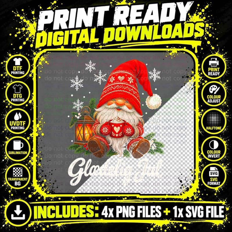 Danish Nisse Christmas Retro Scandinavian Folk Glædelig Png SVG Digital Bundle