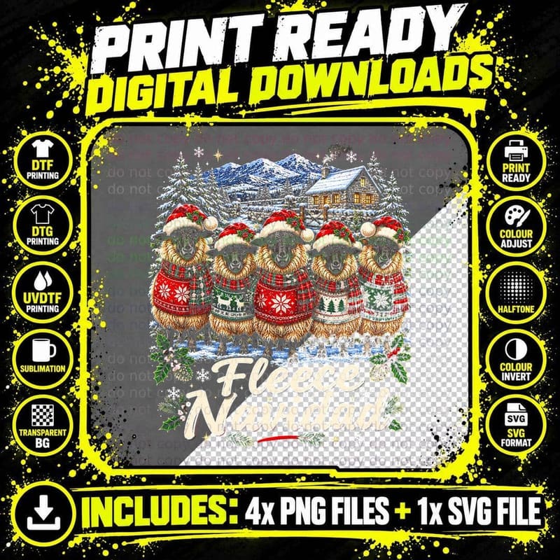 Fleece Navidad Welsh Mountain Sheep Xmas Jumpers Funny Pun Halftone T-Shirt Png SVG Digital Bundle