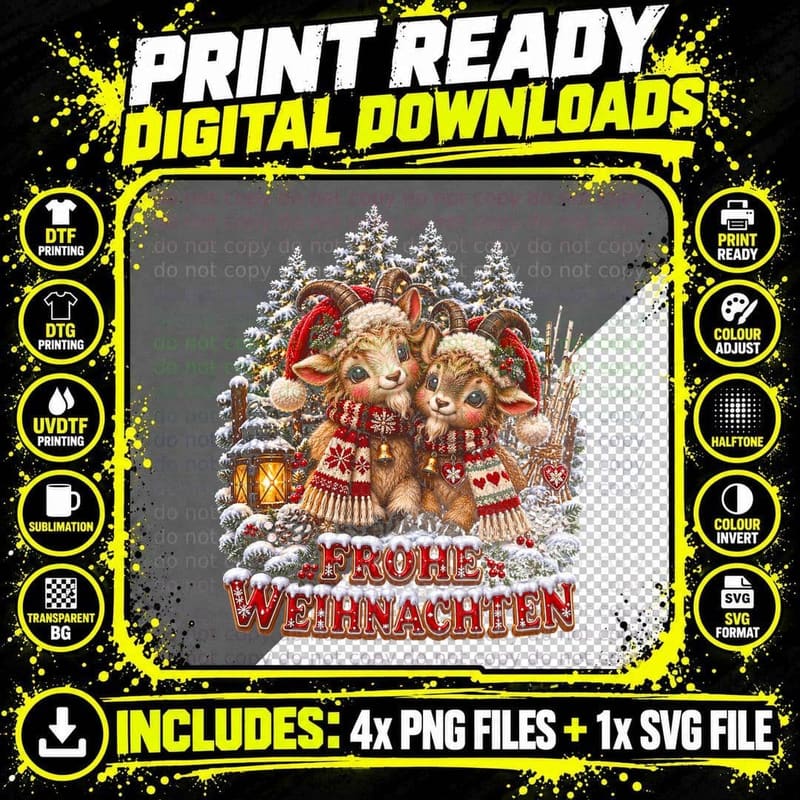 German Folklore Horned Goats Christmas Cute Plush Png SVG Digital Bundle