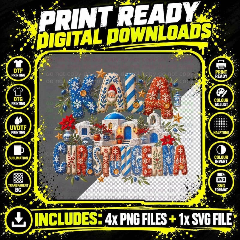 Greek Christmas Island House Ugly Sweater Kala Png SVG Digital Bundle
