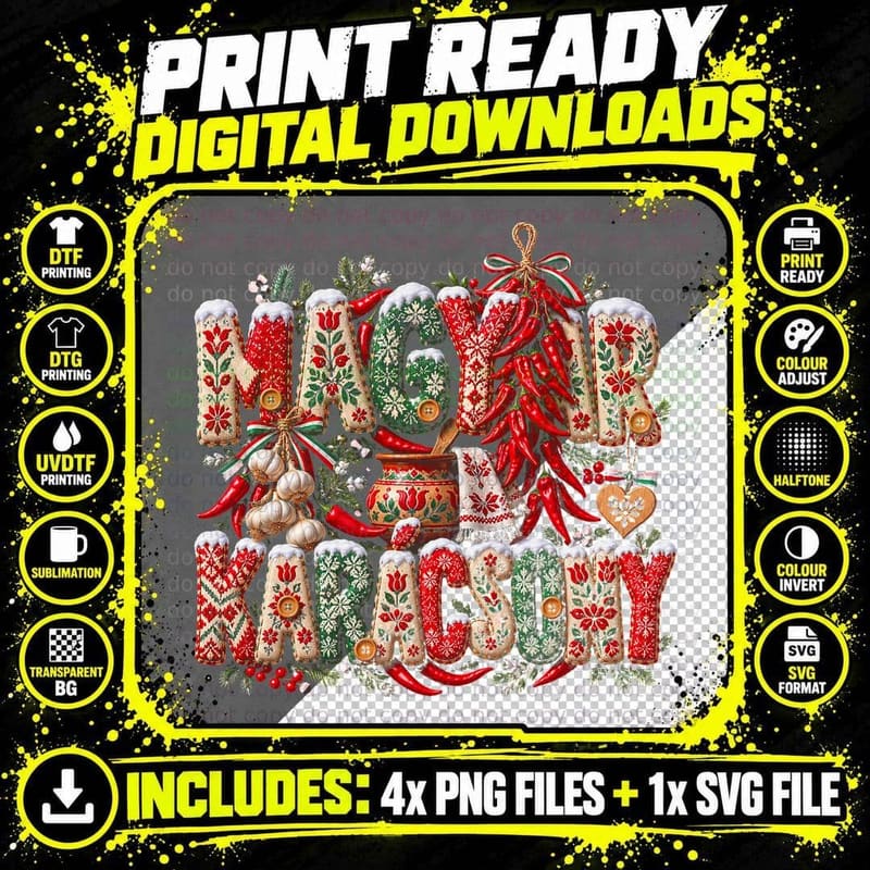 Hungarian Christmas Paprika Ugly Sweater Boldog Png SVG Digital Bundle