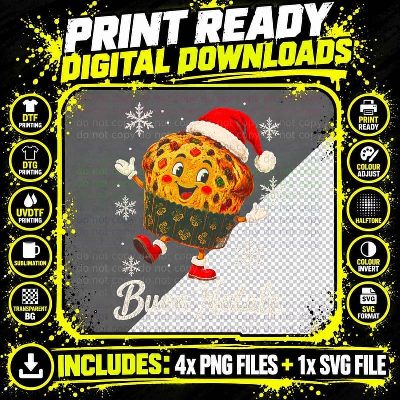 Italian Panettone Christmas Vintage Bakery Buon Natale Png SVG Digital Bundle