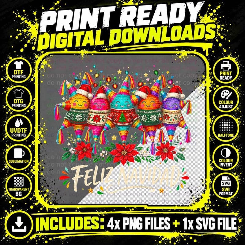 Mexican Pinata Christmas Ugly Sweater Feliz Navidad Png SVG Digital Bundle