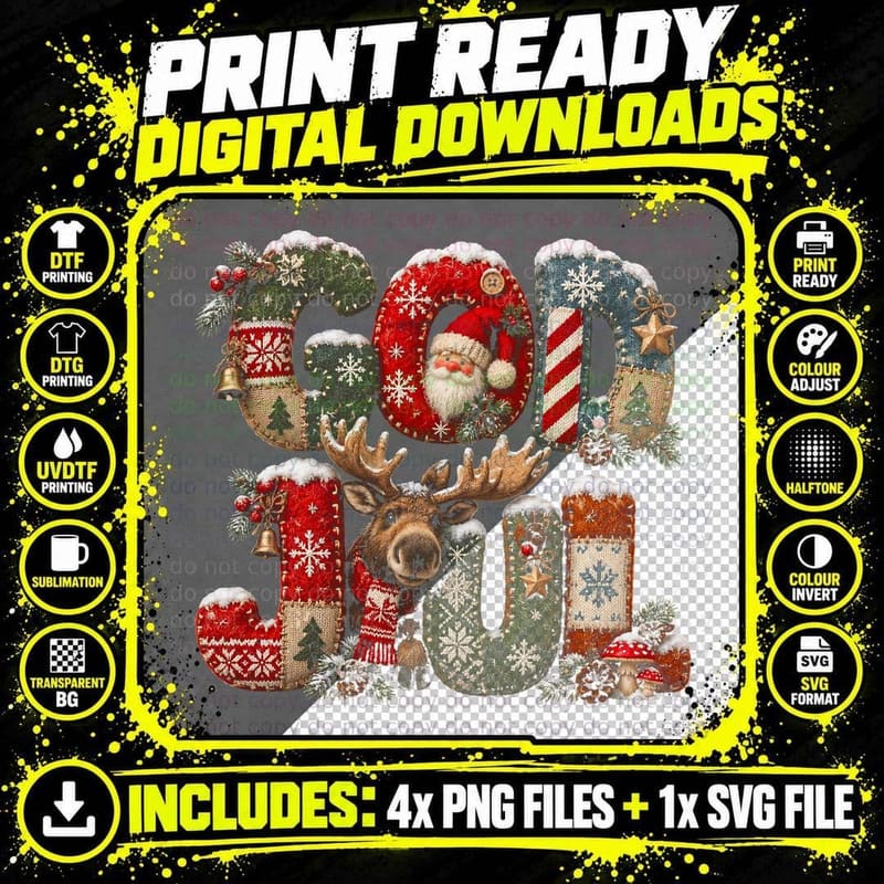 Norwegian Christmas Elk Ugly Sweater God Jul Nordic Png SVG Digital Bundle