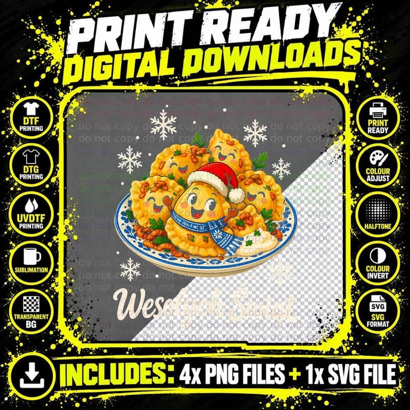 Polish Christmas Pierogi Wesołych Świąt Cute Cartoon Png SVG Digital Bundle