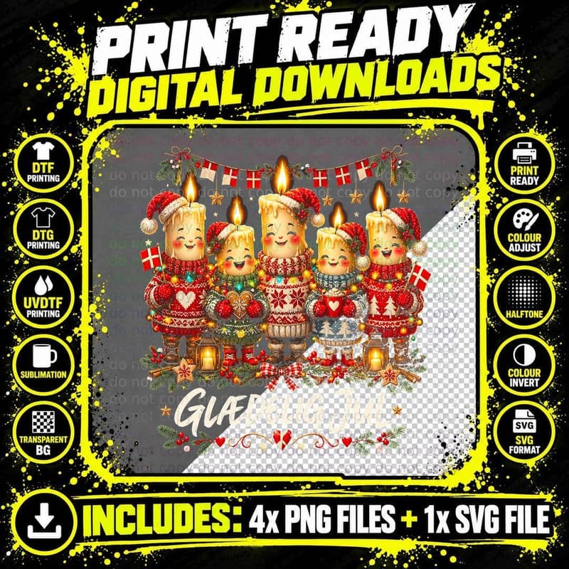 Glaedelig Jul Danish Christmas Candles Knitted Jumpers Hygge Halftone T-Shirt Png SVG Digital Bundle