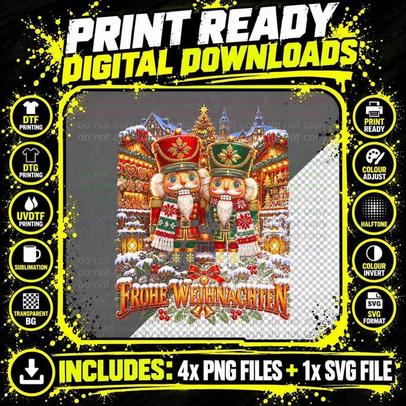 Frohe Weihnachten Nutcracker Couple German Christmas Market Halftone T-Shirt Png SVG Digital Bundle