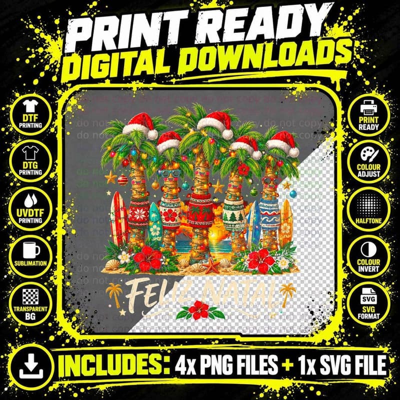 Tropical Palm Tree Christmas Ugly Sweater Beach Sunset Png SVG Digital Bundle