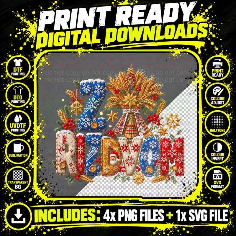 Ukrainian Christmas Didukh Wheat Ugly Sweater Z Rizdvom Png SVG Digital Bundle