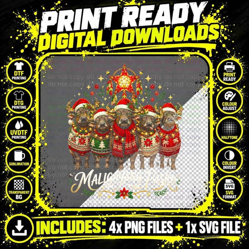 Maligayang Pasko Carabao Herd Christmas Sweaters Parol Star Halftone T-Shirt Png SVG Digital Bundle