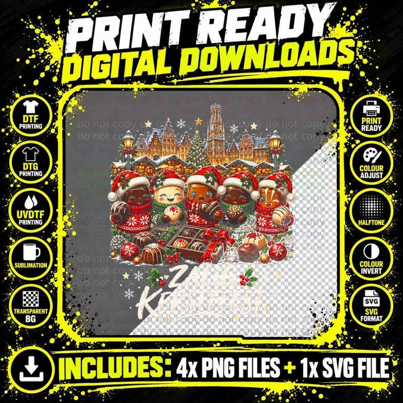 Zalig Kerstfeest Chocolate Praline Friends Belgian Christmas Halftone T-Shirt Png SVG Digital Bundle