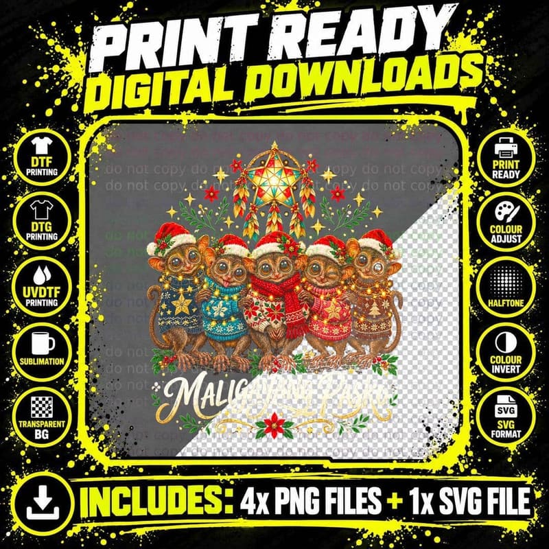 Maligayang Pasko Tarsiers Ugly Christmas Sweaters Parol Star Halftone T-Shirt Png SVG Digital Bundle