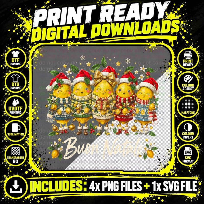 Buon Natale Amalfi Lemons Ugly Christmas Sweaters Italian Halftone T-Shirt Png SVG Digital Bundle
